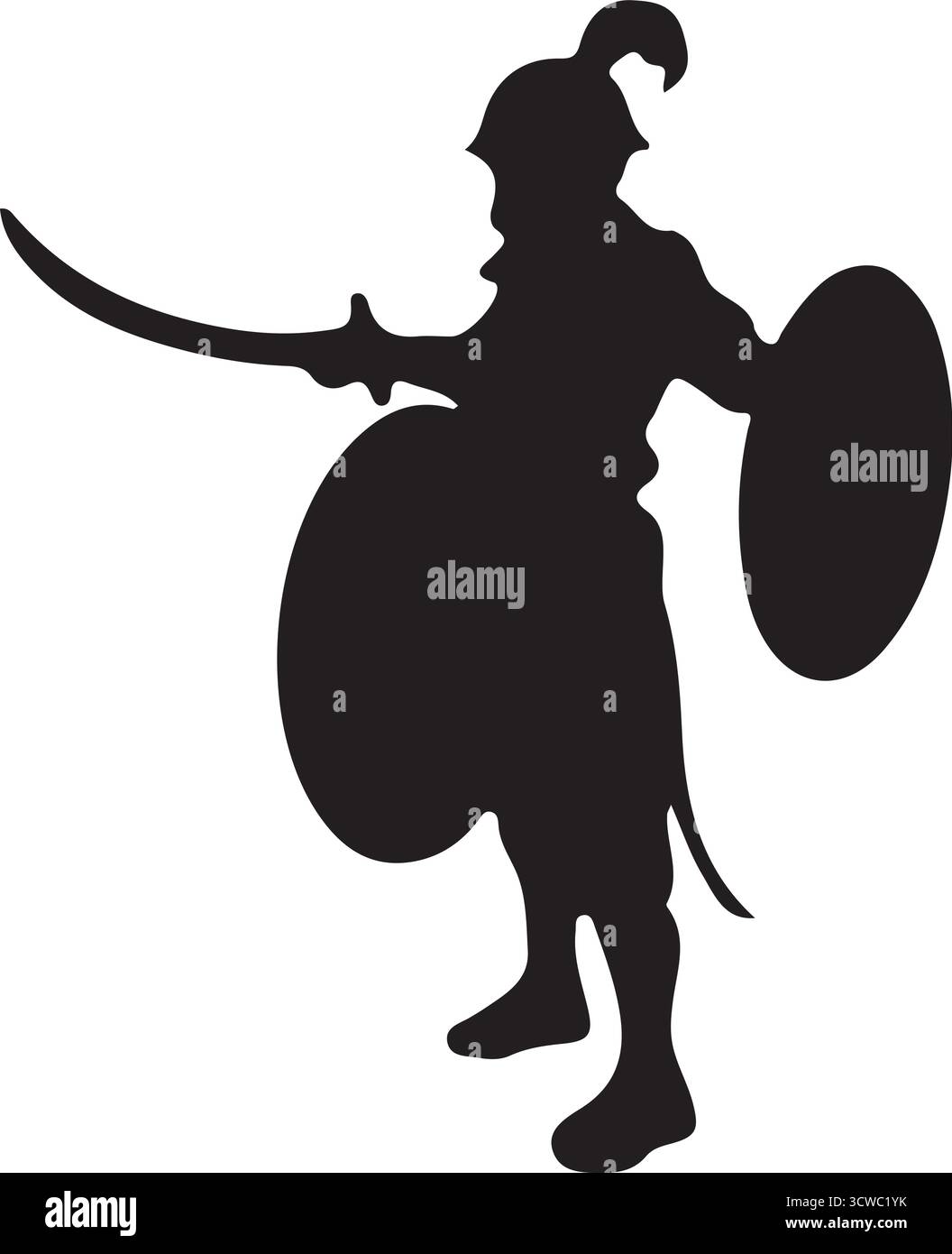 Mughal Warrior Silhouette with Scimitar and Shield Stock Vector