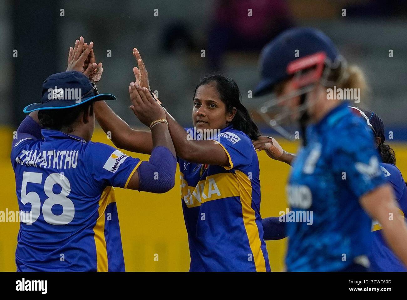 Sri Lanka's Inoka Ranaweera celebrates the wicket of England's England ...