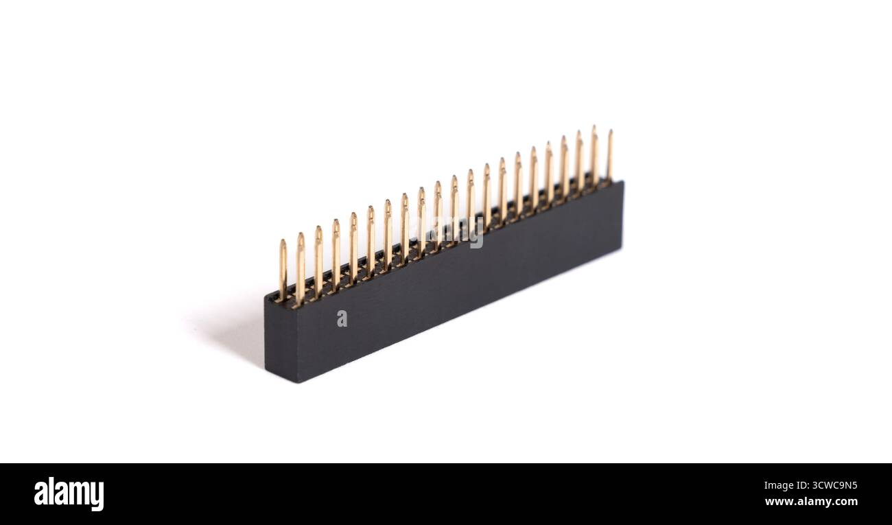 40-Pin GPIO connector header isolated on white background. 2x20 pins ...