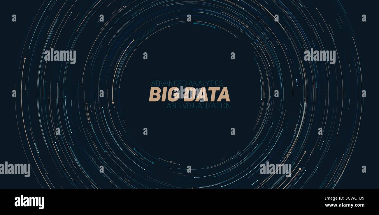 Vector abstract colorful round big data information visualization. Social network, financial analysis of complex databases. Visual information Stock Vector