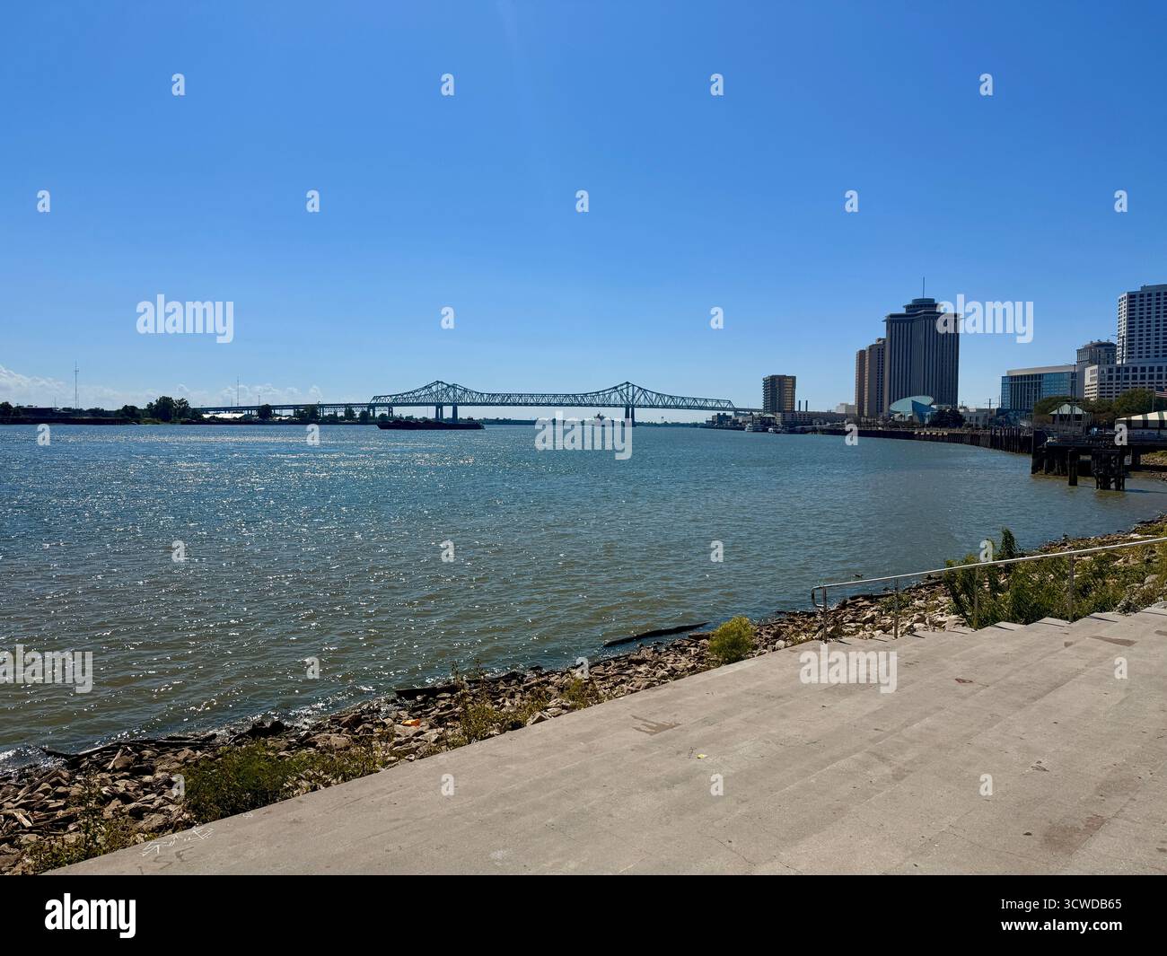 Crescent City Connection Bridge over the Mississippi River in New Orleans - Smartphone Captured Stock Image