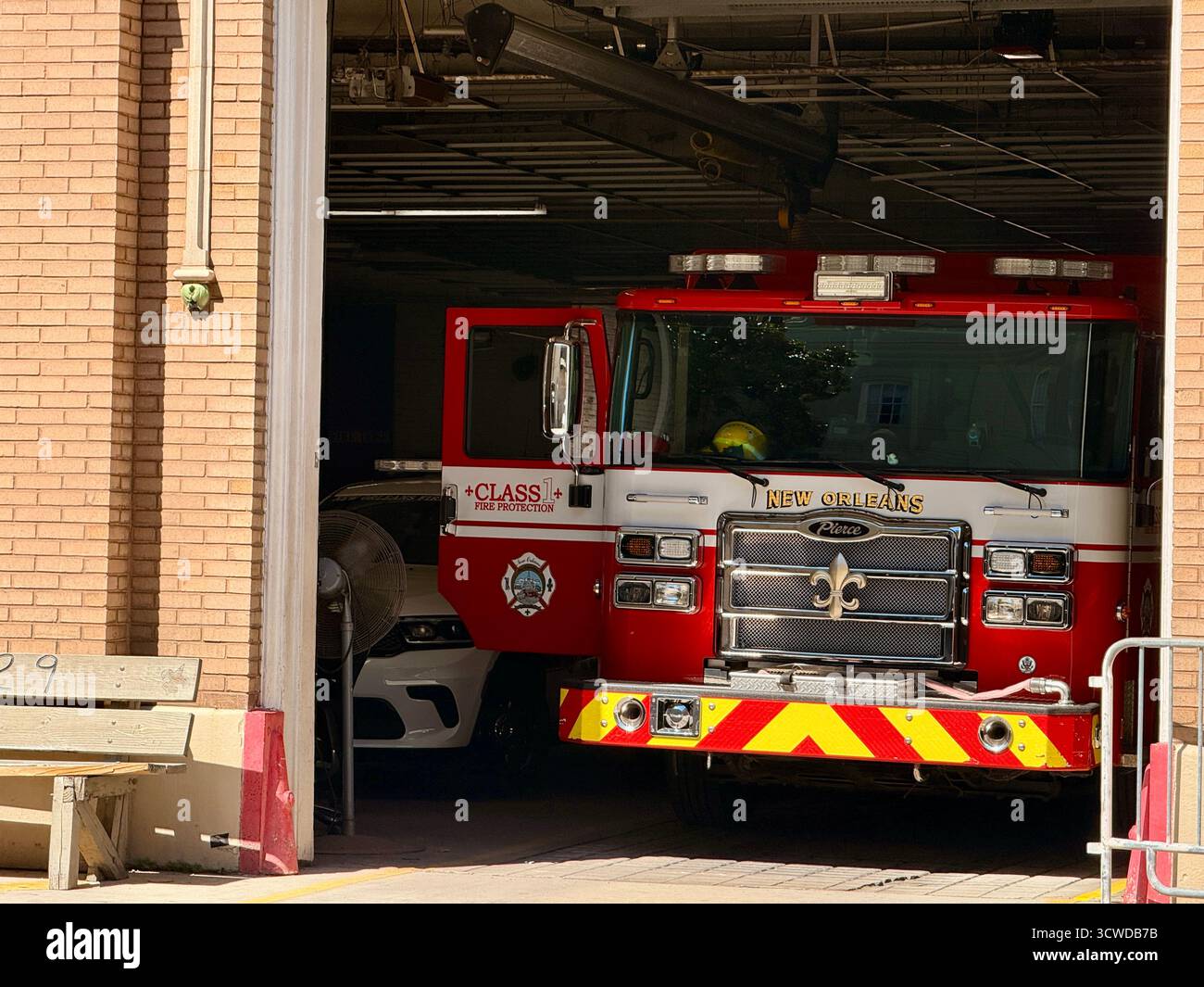 New Orleans Fire Department Station with fire truck parked inside - Smartphone Captured Stock Image