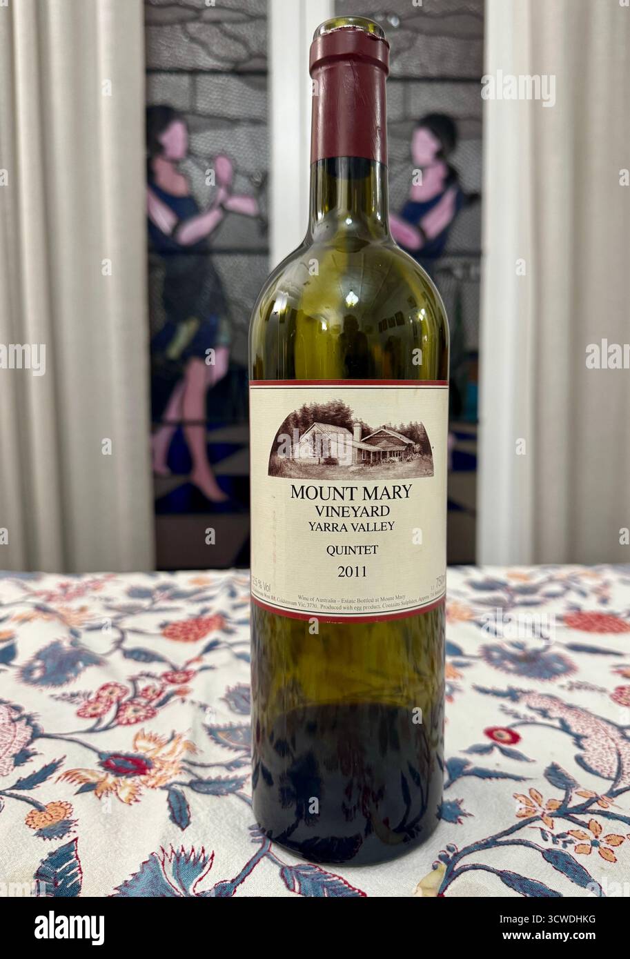 Bottle of red wine Yarra Valley Mount Mary Quintet Cabernet Sauvignon blend from 2011 vintage Victoria - Smartphone Captured Stock Image