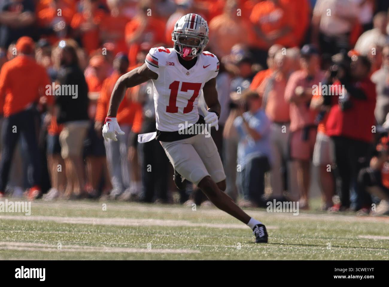 Ohio State wide receiver Carnell Tate (17) runs up field during an NCAA ...