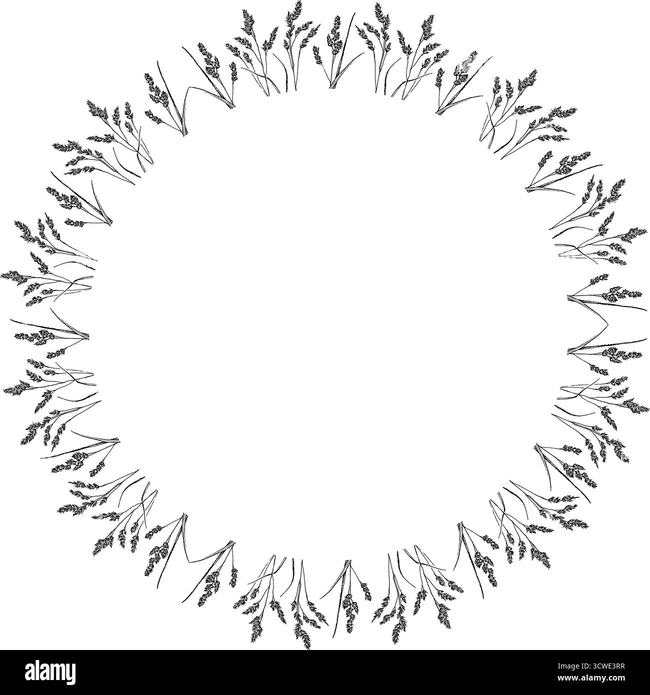 Flourish frame with monochrome elements. Trendy botany graphic template. Grass empty frame box Stock Vector