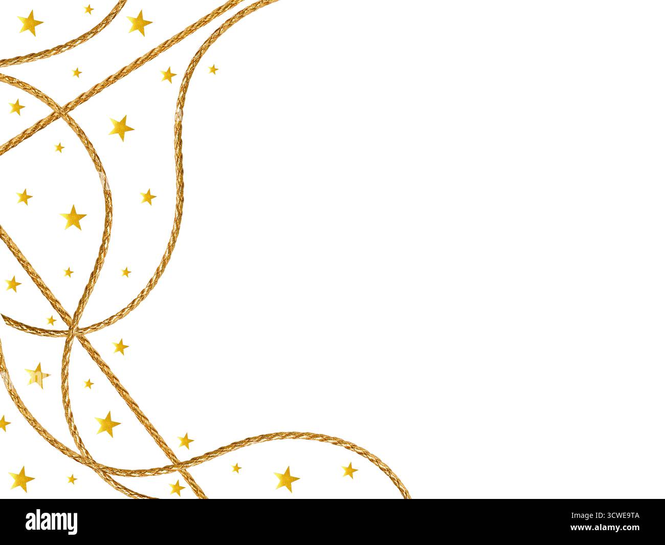 Golden braided rope with scattered golden stars on white background ...