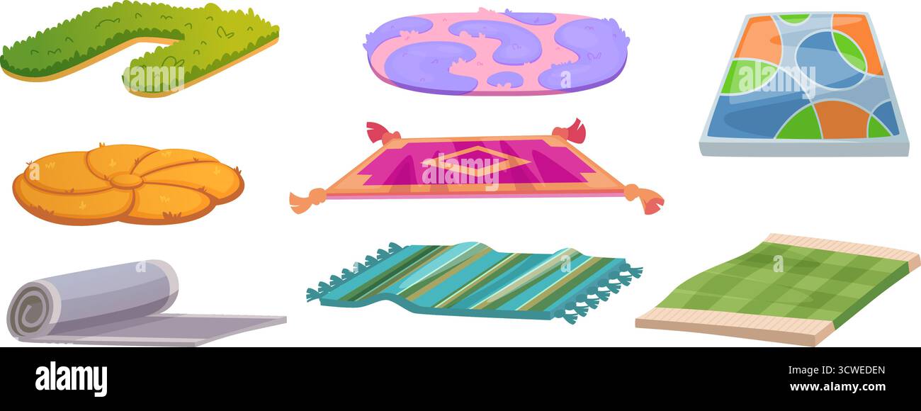 Carpets. Textile decorative carpets with different texturized surface for cozy interiors exact vector template original artwork Stock Vector