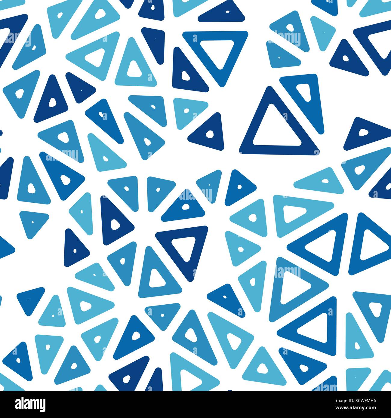 Geometric template background. Medium triangle size. Multiple colors style. Rounded triangular cells outlined. Repeatable pattern. Ocean depths. Stock Vector