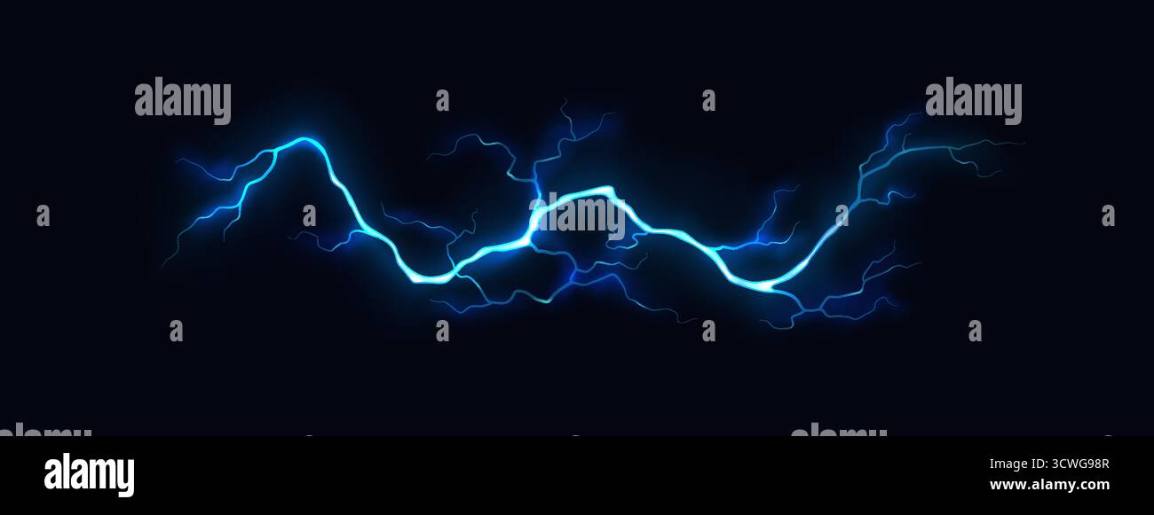Glowing blue lightning bolt on a dark background. Captures dynamic ...
