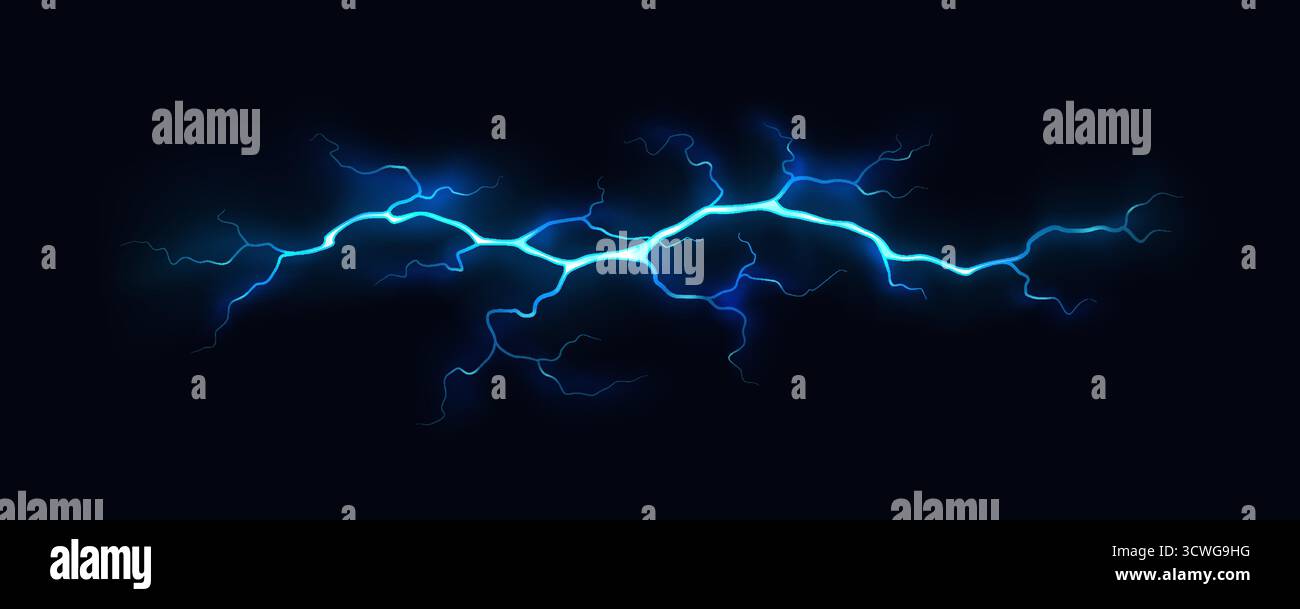 Dynamic illustration of blue lightning bolt on dark background. Energy ...