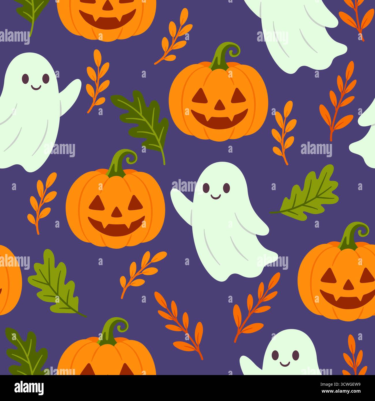 Halloween Ghosts and Pumpkins Seamless Pattern Stock Vector