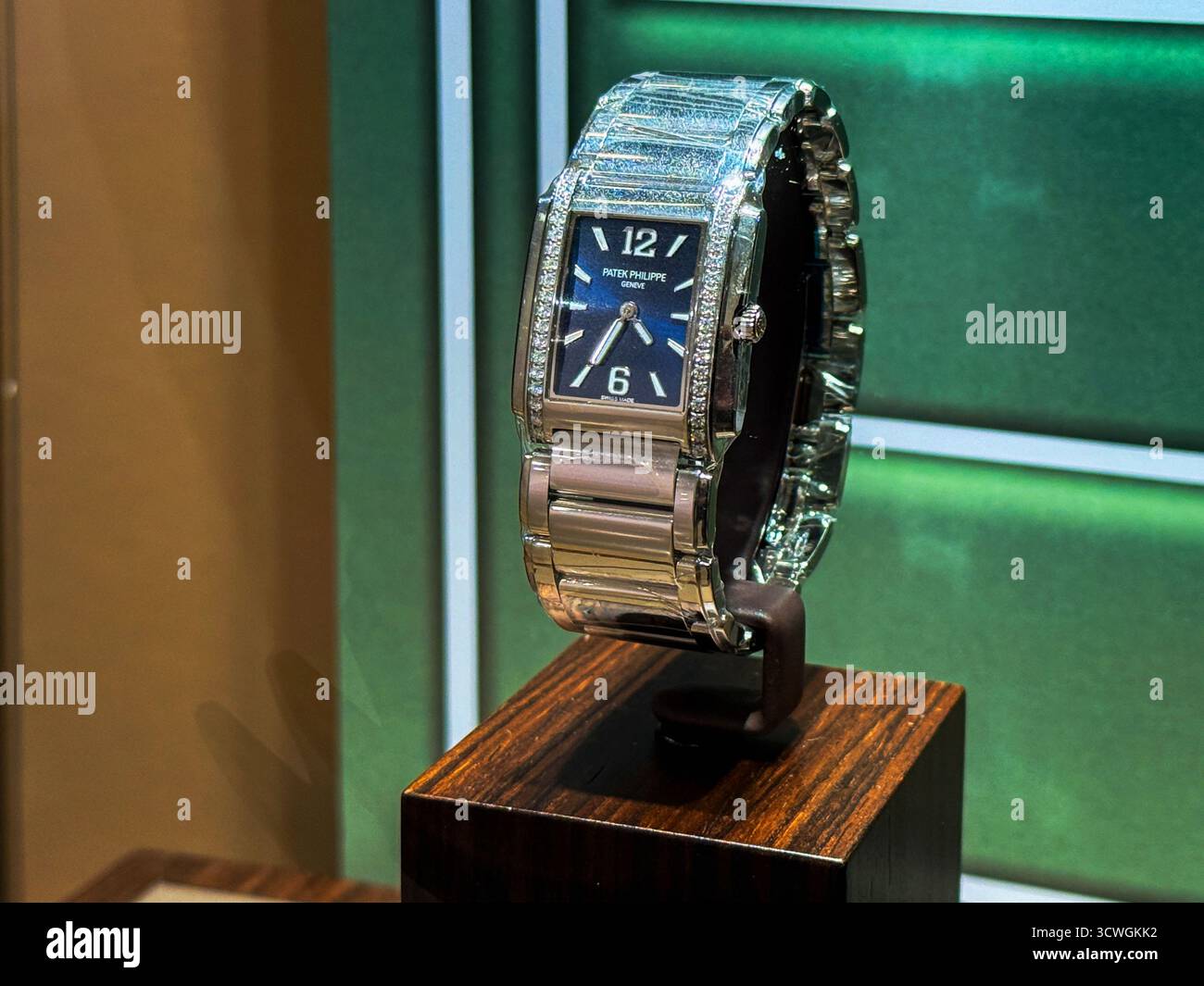 BANGKOK, THAILAND - June 2, 2024 :Patek Philippe Twenty-4 Quartz , stainless steel Swiss watch displayed in a store Stock Photo