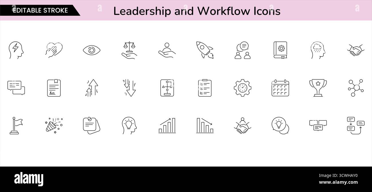 Leadership, Success and Workflow Icons – Modern Line Style Vector Set ...