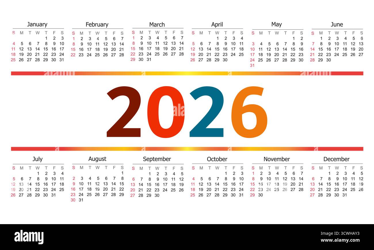 Compact 2026 Calendar Year Layout With Color Gradient Bars And Month ...