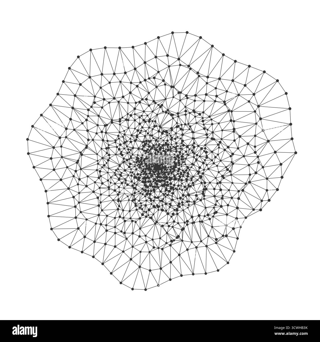 Complex geometric spiral structure with interconnected lines and nodes ideal for technology, science, or data visualization concepts isolated on white background vector illustration Stock Vector