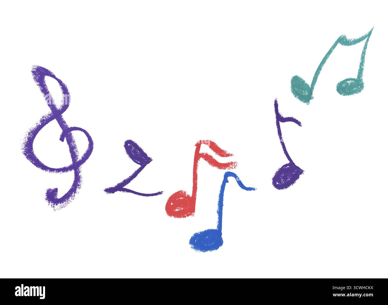 Colorful music notation drawing on white, isolated musical notation ...