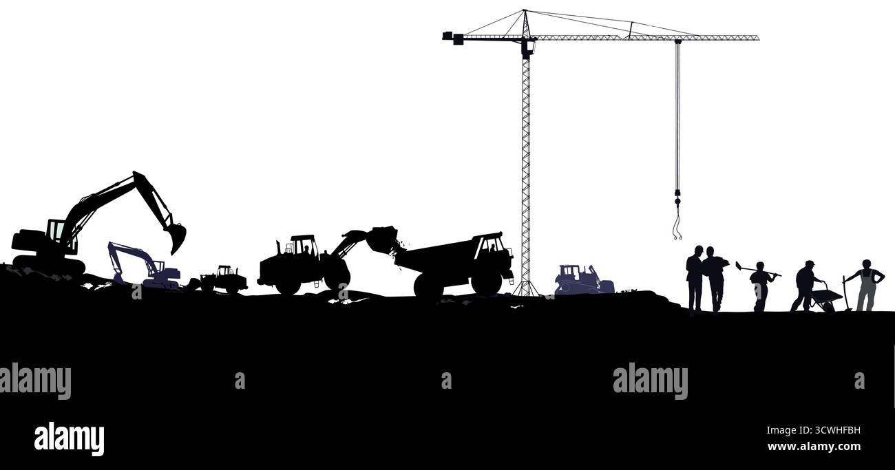 Construction site with construction workers and architects Stock Vector ...