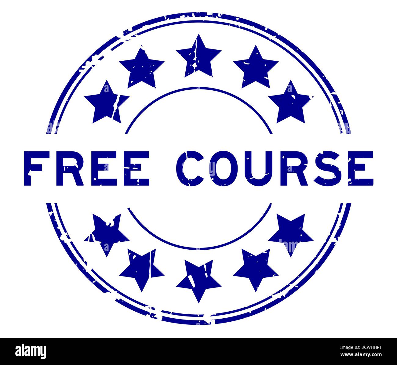Grunge blue free course word round rubber seal stamp on white background Stock Vector