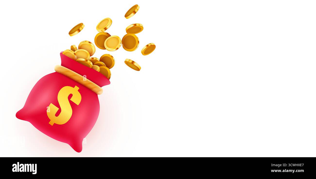 Red money bag with dollar sign and gold coins, symbolizing wealth ...
