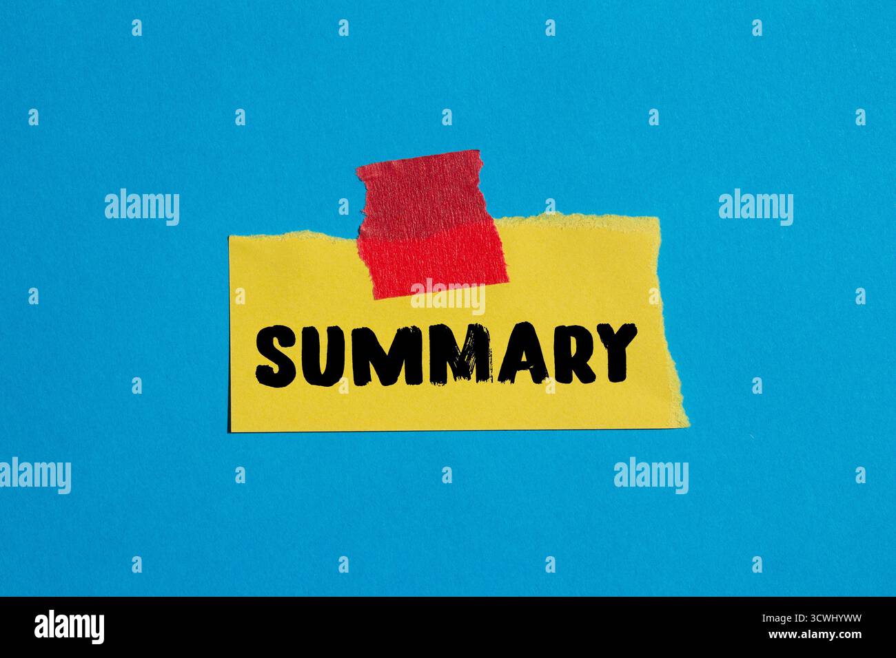 Summary message written on ripped torn paper background. Conceptual ...