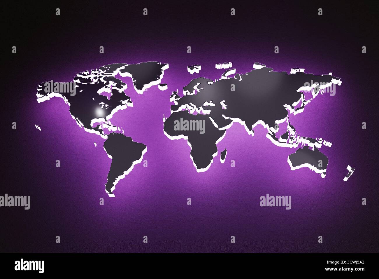 Glowing Purple World Map Light On A Dark Background. Concept Of Global ...