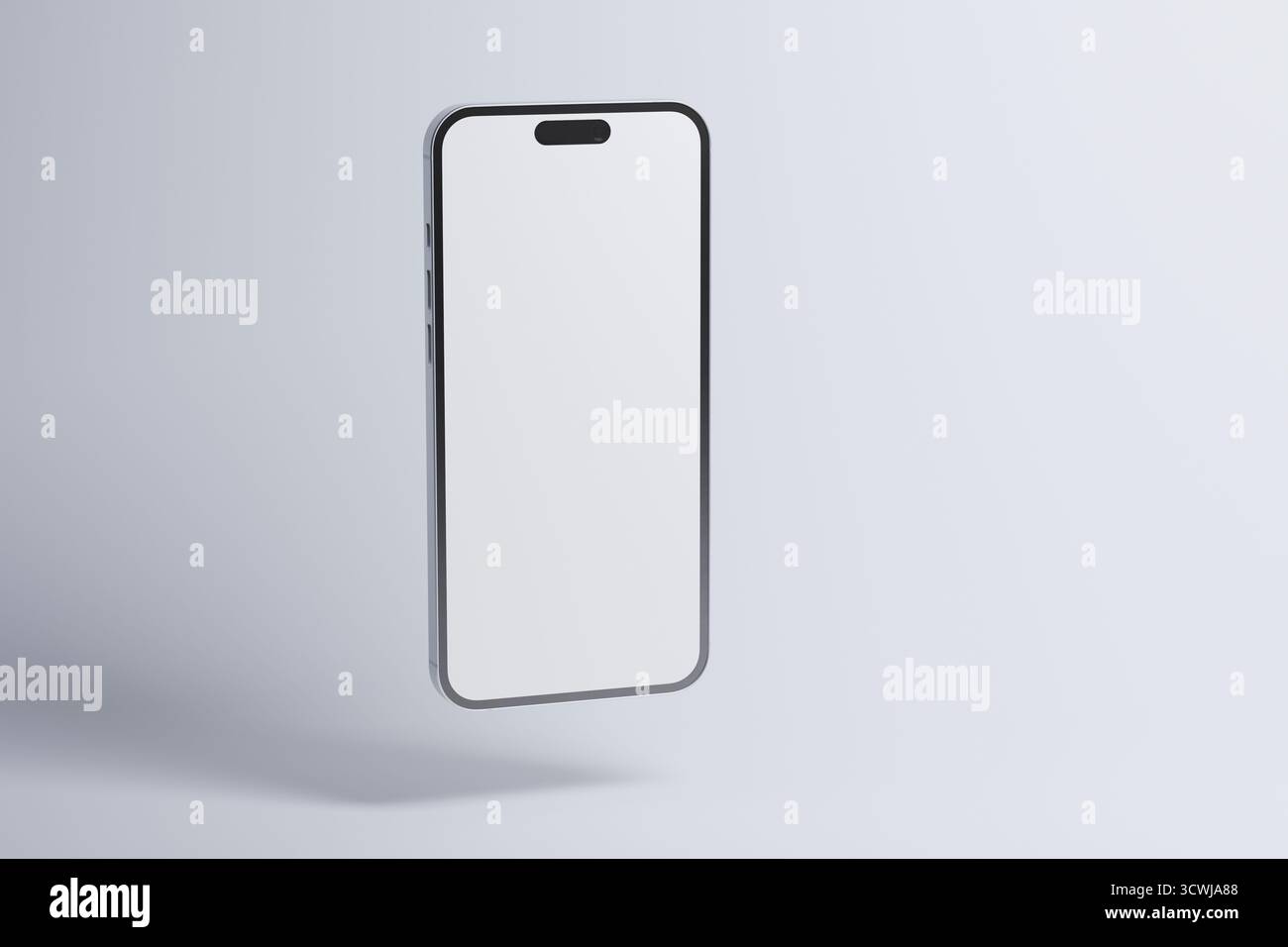 Modern Smartphone With Blank White Screen Floating On A Light Background, Minimal Design Concept For Technology, Mobile Applications, User Interface, Stock Photo