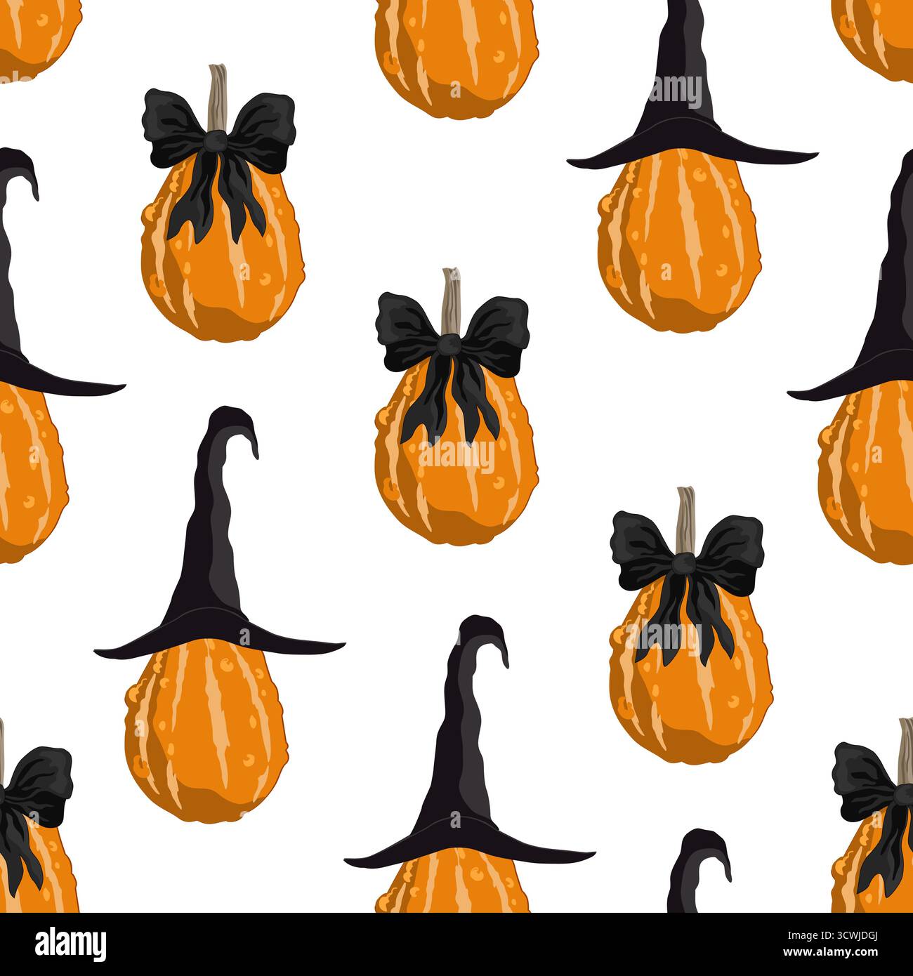 Charming autumn pumpkins with a tied black bows and witch hats ...
