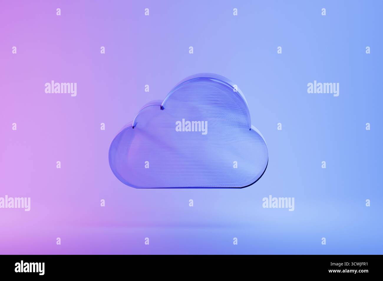 Neon Glass Cloud On Colored Pink Blue Background. Cloud Computing Concept, Modern Cloud Technology. Integrated Digital Web Concept Background, Interne Stock Photo