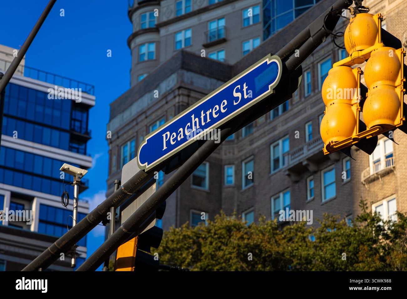 Iconic Peachtree Street sign in Atlanta, Georgia. A well-known symbol ...