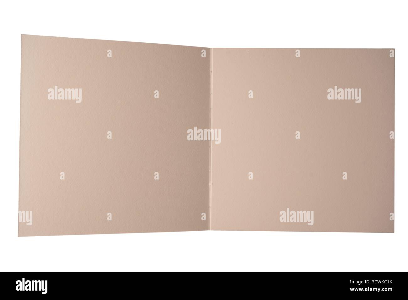 Open notebook with blank pages isolated on a white background. Top view. Stock Photo