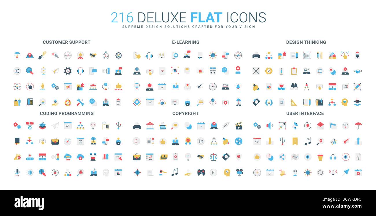 Comprehensive flat icon collection covering customer support, e ...