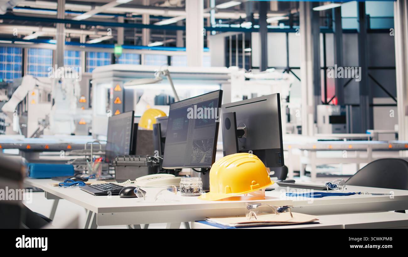 PC display in empty photovoltaics factory used for monitoring system ...