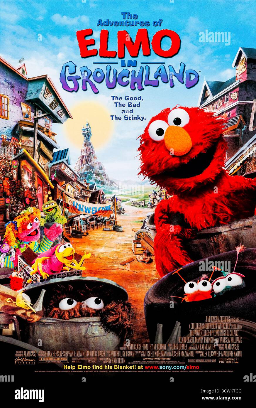 Elmo in Grouchland (1999) directed by Gary Halvorson and starring Mandy Patinkin, Vanessa Williams and Kevin Clash. Elmo journeys to Grouchland to recover his treasured blanket from a greedy villain, learning about sharing and friendship along the way. Photograph of an original 1999 US one sheet poster EDITORIAL USE ONLY. Credit: BFA / Columbia Pictures Stock Photo