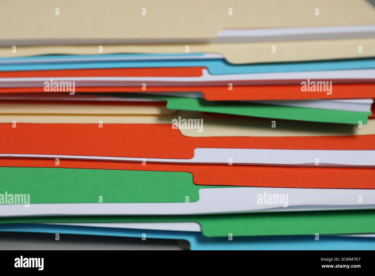 Many documents in folders on table, closeup Stock Photo