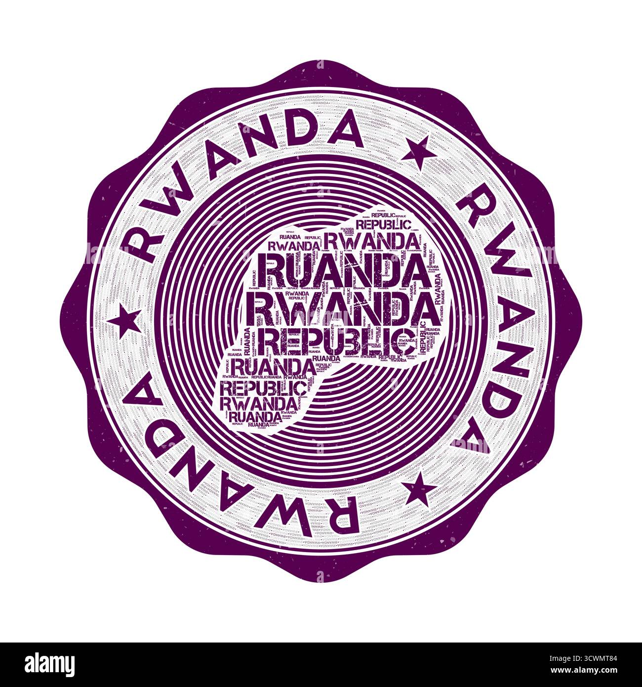 Rwanda seal. Country round logo with the shape of Rwanda and country ...