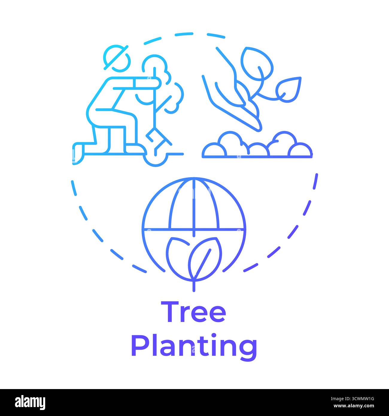 Tree planting blue gradient concept icon Stock Vector