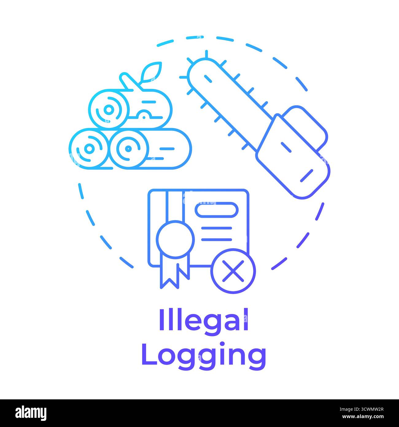 Illegal logging blue gradient concept icon Stock Vector