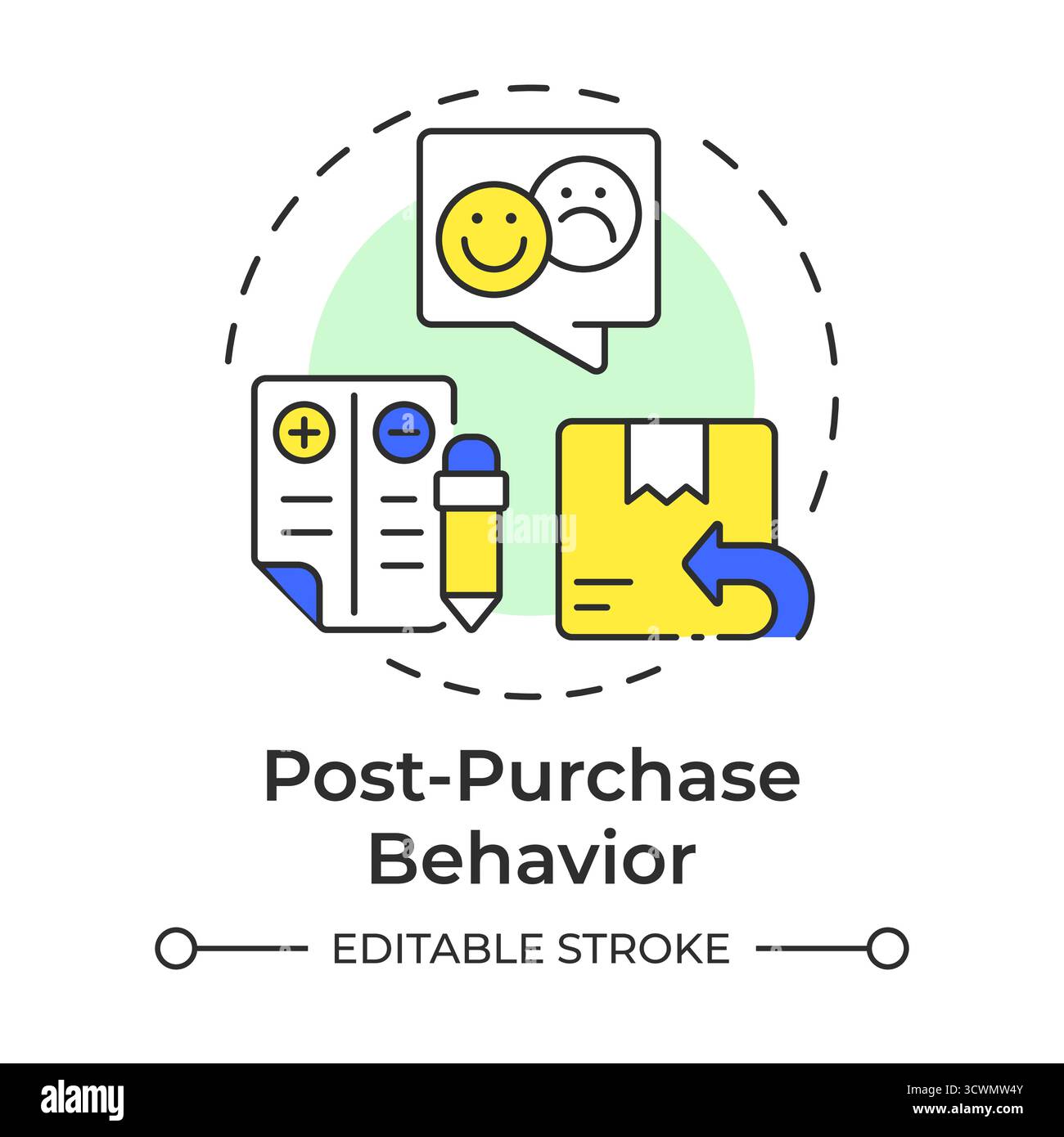 Post-purchase behavior multi color concept icon Stock Vector