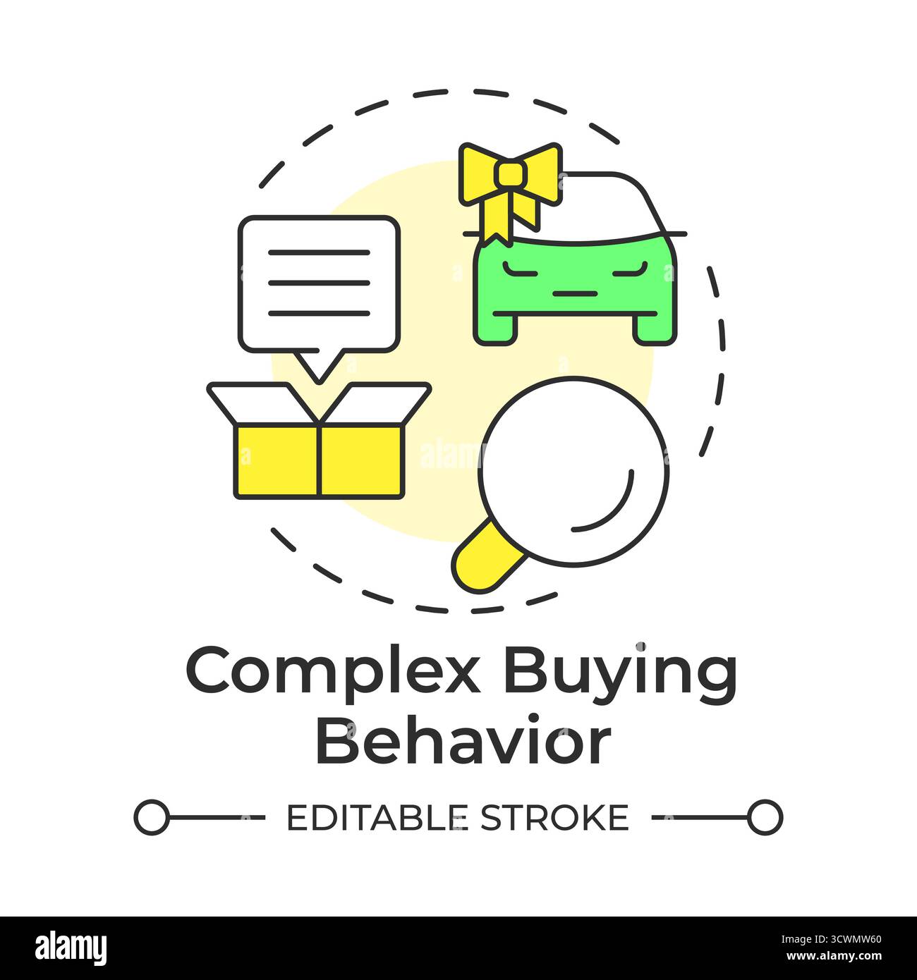 Complex buying behavior multi color concept icon Stock Vector