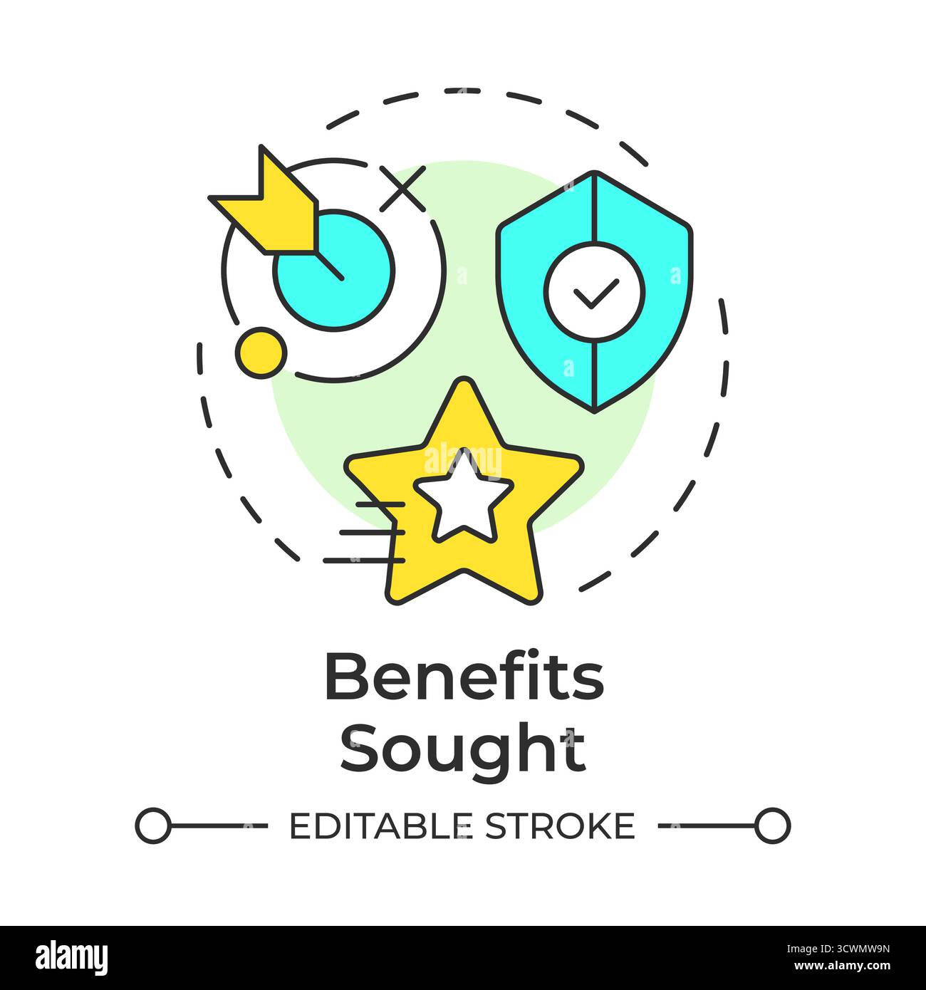 Benefits sought multi color concept icon Stock Vector