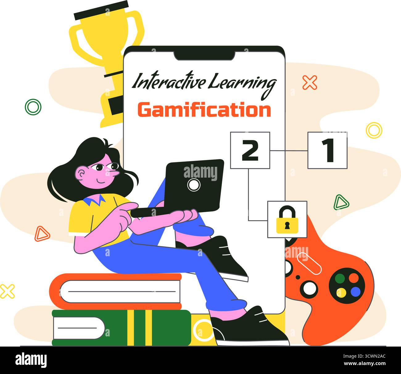 Interactive Learning Gamification Vector Illustration Featuring LMS ...