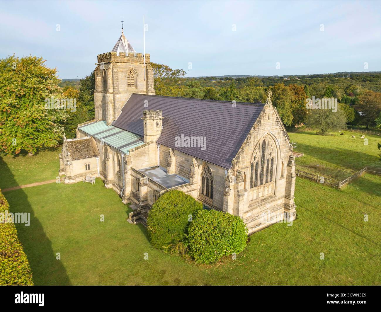 aerial view of  all saints church in danehill in east sussex Stock Photo