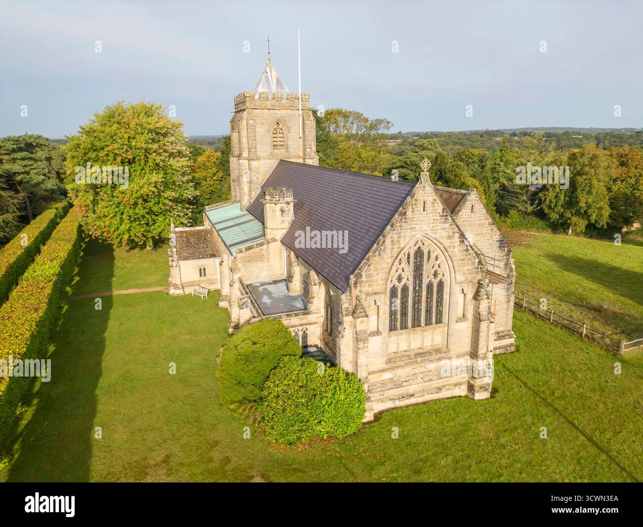 aerial view of  all saints church in danehill in east sussex Stock Photo