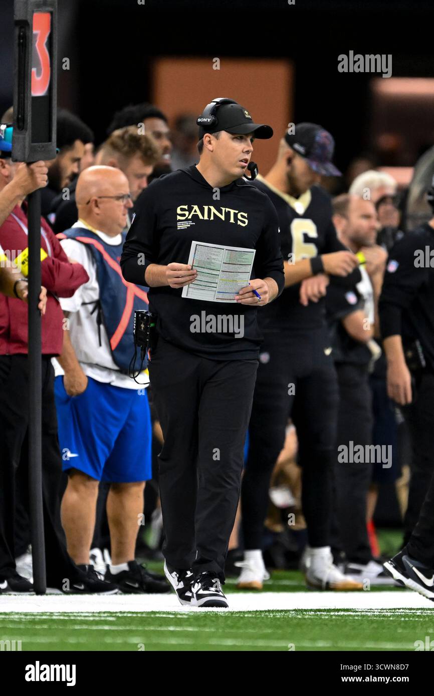 New Orleans Saints head coach Kellen Moore looks on during the first ...