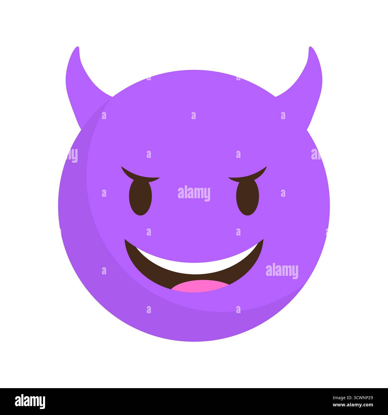 Purple devil face. Happy evil mascot. Smiling demon Vector