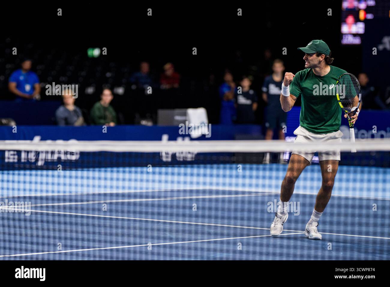 Brussels, Belgium. 13th Oct, 2025. US' Eliot Spizzirri pictured in action during the European Open ATP tennis tournament in Brussels, on Monday 13 October 2025. This year's edition of the tournament is taking place from 12 to 19 October 2025. BELGA PHOTO JASPER JACOBS Credit: Belga News Agency/Alamy Live News Stock Photo