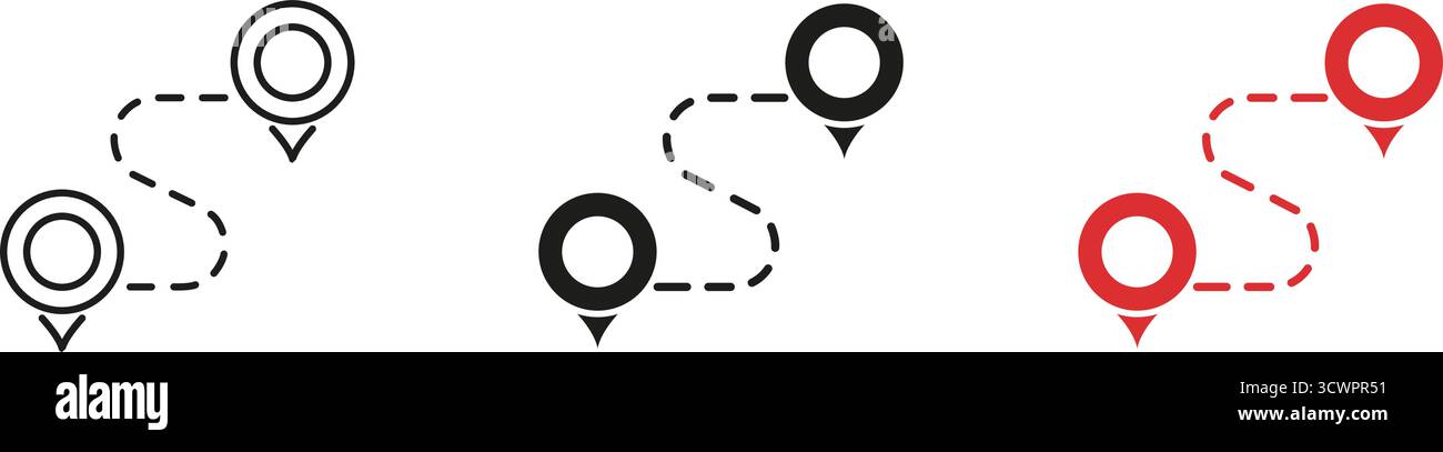 Location Pathway Solid Icon Set. Navigation, Route Planning, And Travel ...