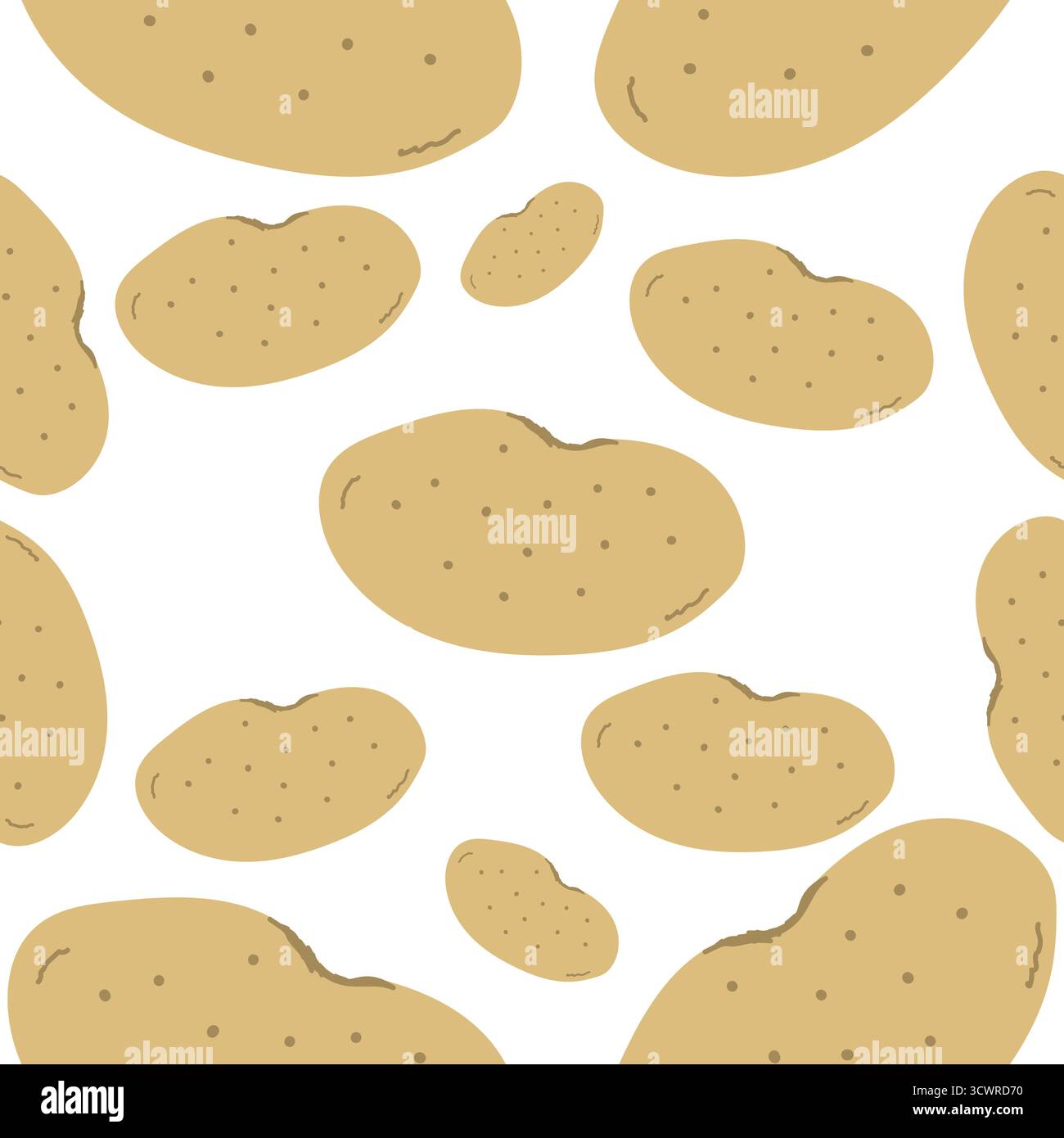 Hand Drawn Potatoes Seamless Pattern Vector Illustration on White Background Stock Vector