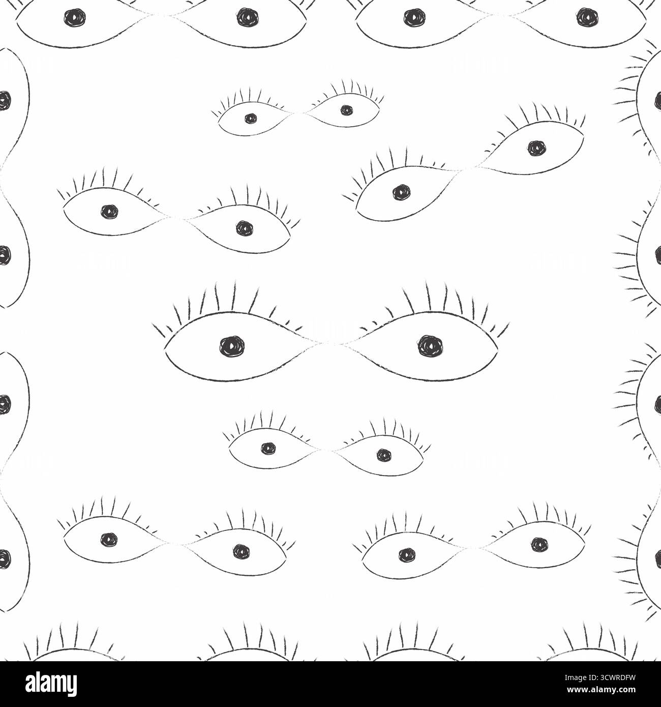 Hand Drawn Eyes Seamless Pattern Vector Background with Watching Gaze Illustration Stock Vector