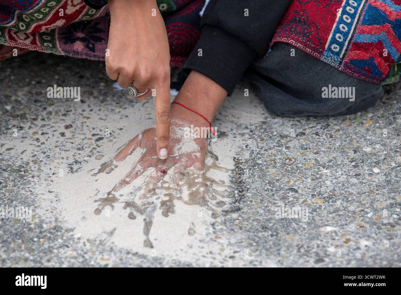 Augsburg, Germany. 13th Oct, 2025. Sticky protest at the entrance to the  Renk armaments company, RENK AG Augsburg plant. Police officers remove  activists at the entrance to Renk. Credit: Stefan Puchner/dpa/Alamy Live, image size:1300x956